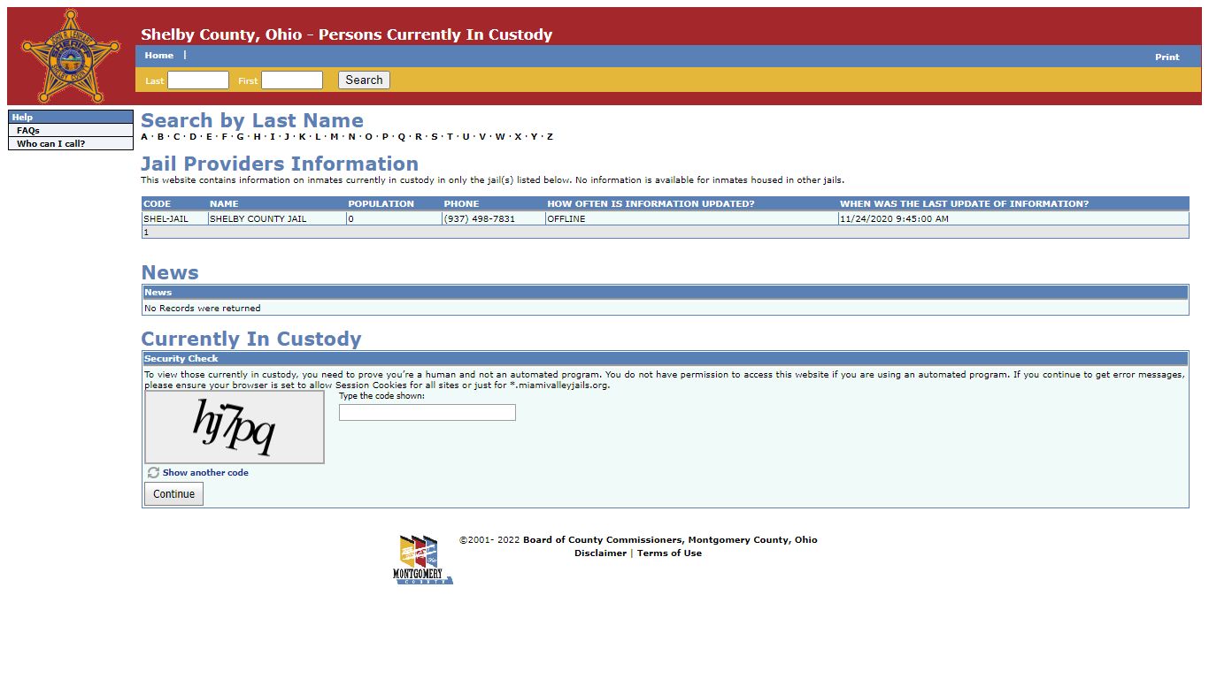 Shelby County, Ohio - Persons Currently In Custody